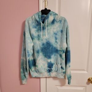 ARTIST UNION Tie Dye Hoodie Adult -S- Unisex Aqua Ocean Blue Cotton Casual